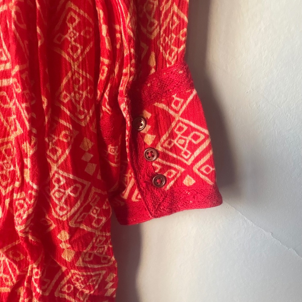 Free People Red Marlow Pintuck‎ Tassel Mini Dress Size Large - Picture 6 of 6